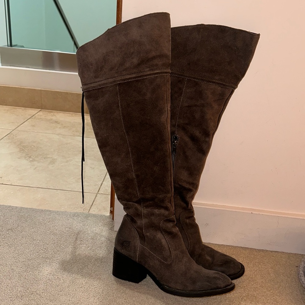 Born tall over the knee grey wide calf boot